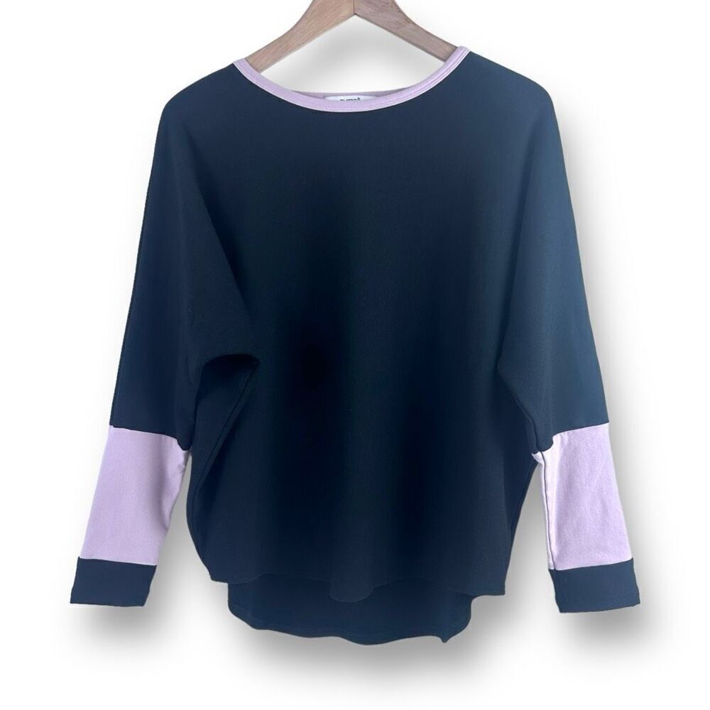 Sympli Women's M Dolman Sleeve Pullover Sweatshirt Black White Colorblock Boxy